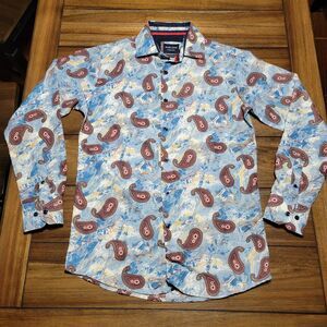 Silver Stone Collection Full Button LS Blue Lg Paisley Shirt - Size Small NWT